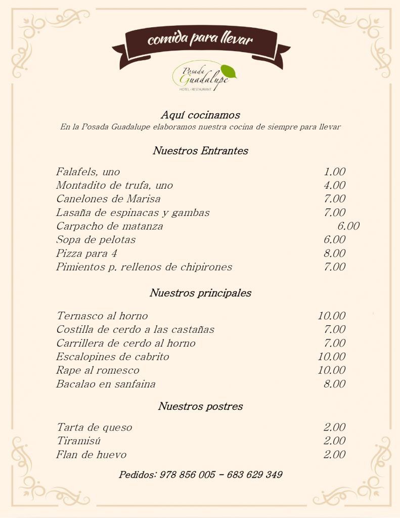 menu take away